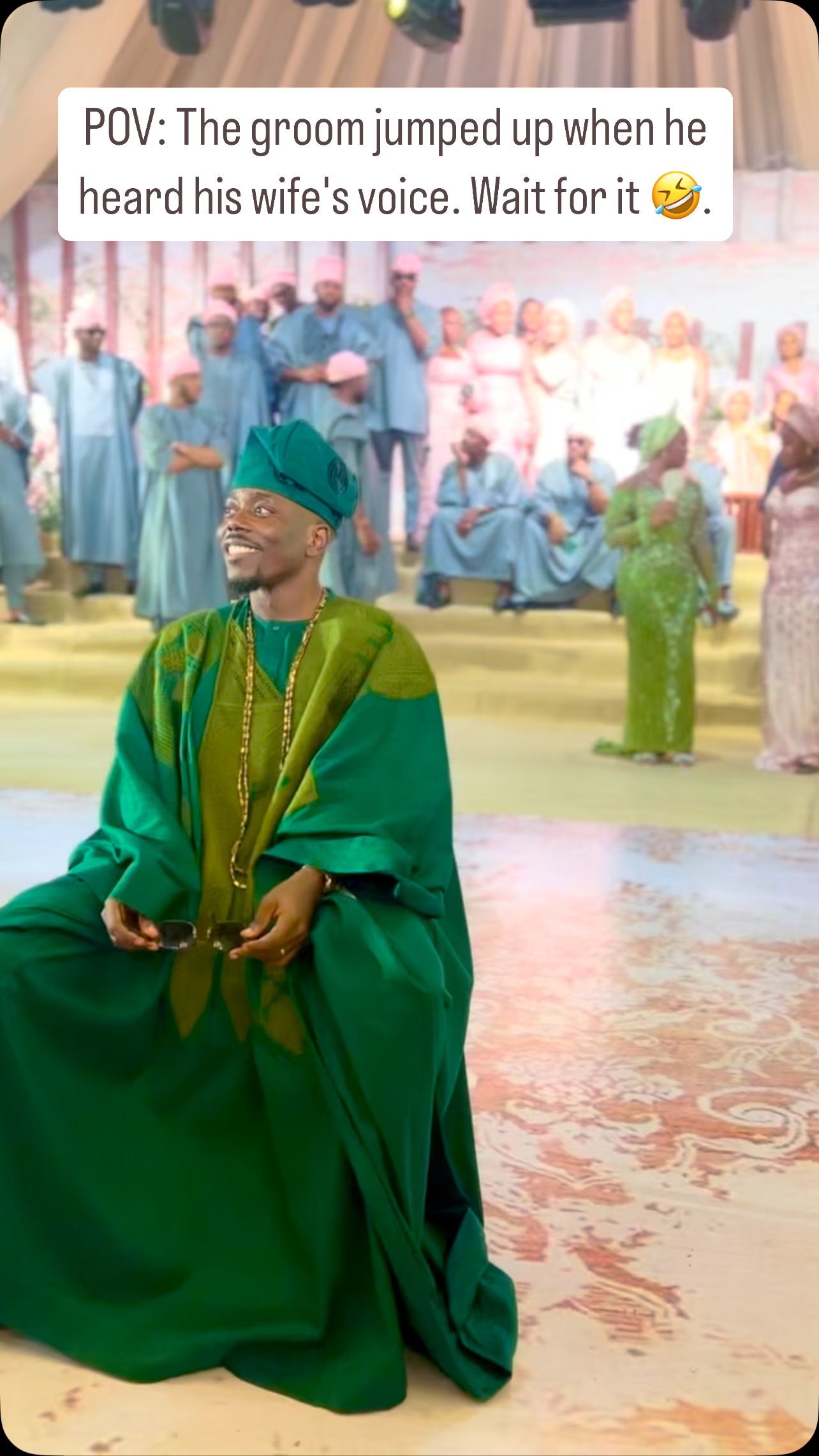 The groom smiling at Nifemi and Temidayo’s celebration