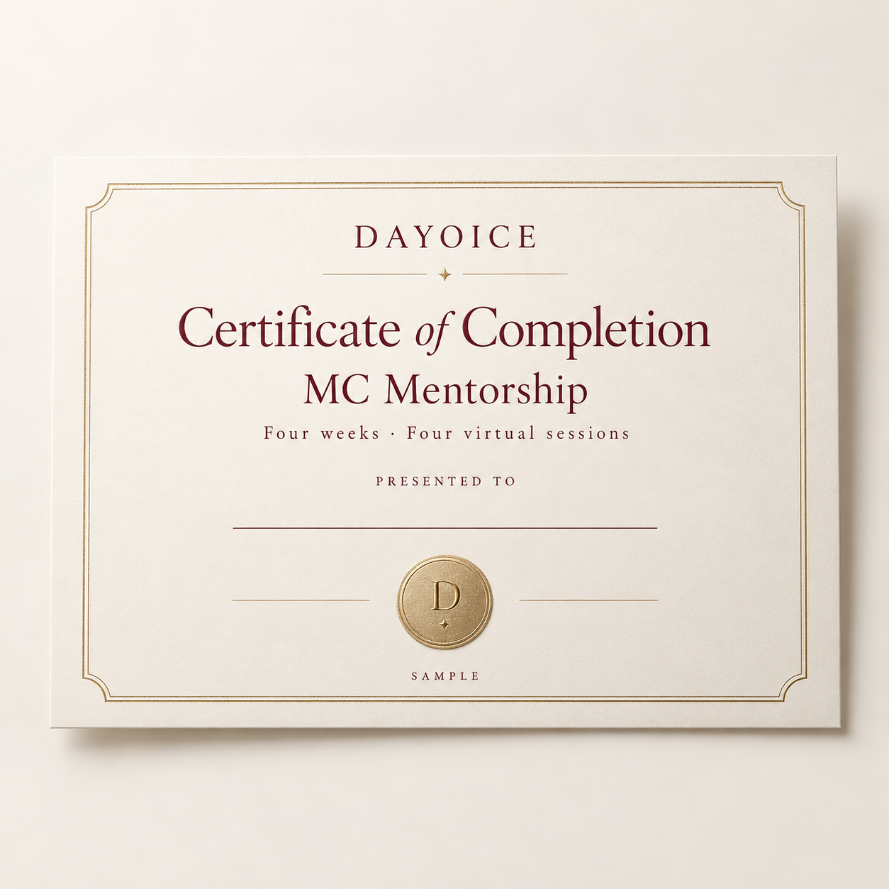 Sample Dayoice MC mentorship certificate design